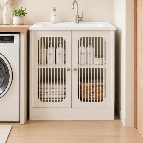 Louvered Vanity Cabinet - White