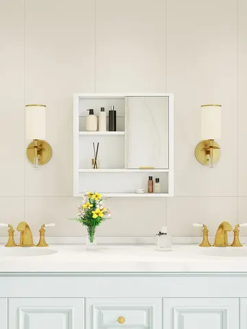 Mirror Cabinet with Open Shelves & Gold Accent - image 5