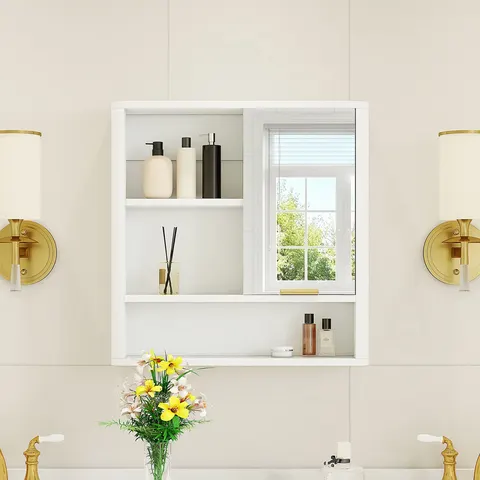Mirror Cabinet with Open Shelves & Gold Accent - image 7