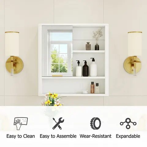 Mirror Cabinet with Open Shelves & Gold Accent - image 9