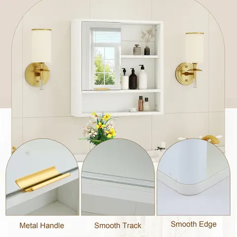 Mirror Cabinet with Open Shelves & Gold Accent - image 11