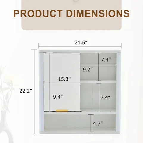 Mirror Cabinet with Open Shelves & Gold Accent - image 12