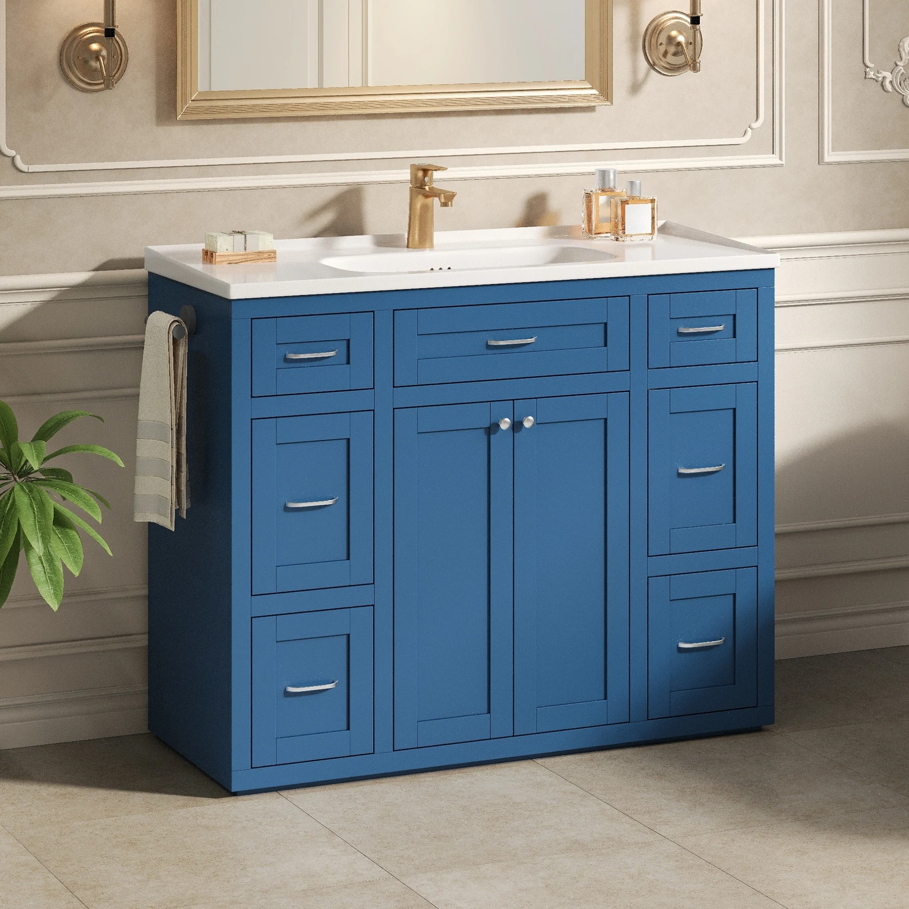 Navy Blue Vanity with Ceramic Sink