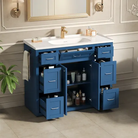 Navy Blue Vanity with Ceramic Sink - image 8