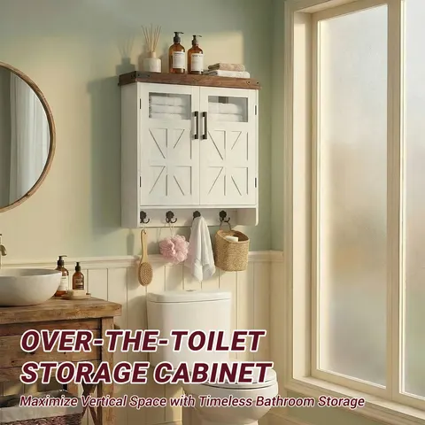 Wall Cabinet with Adjustable Shelves & Hooks - image 2