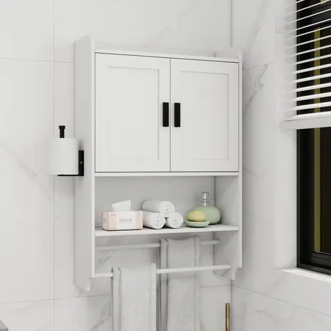 Wall Cabinet with Towel Bar & Paper Holder - White